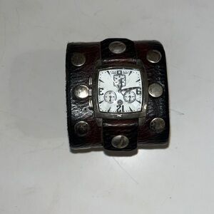 Watch stud leather cuff
